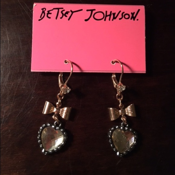 Betsey Johnson Heart Bow RoseGold Drop Earring - Picture 1 of 2