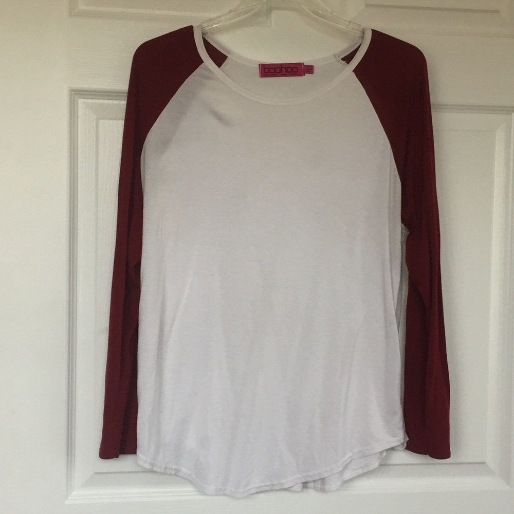 Red and white baseball tee