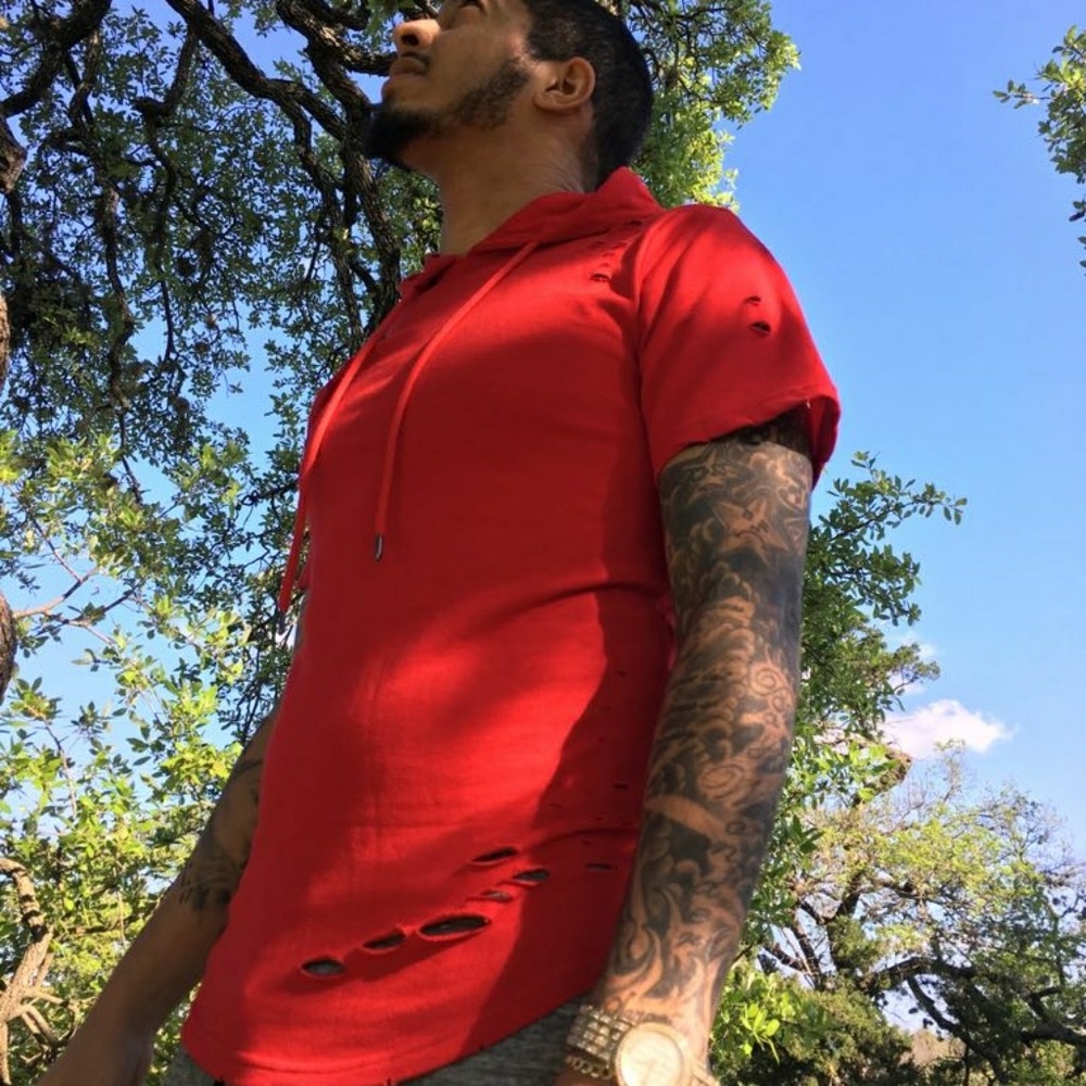 Red short sleeve thrasher hoodie