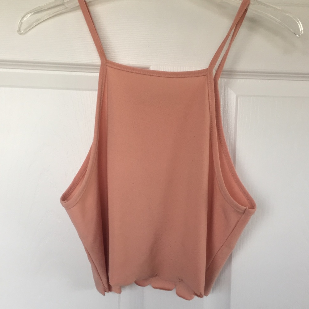 Pink high neck scalloped top