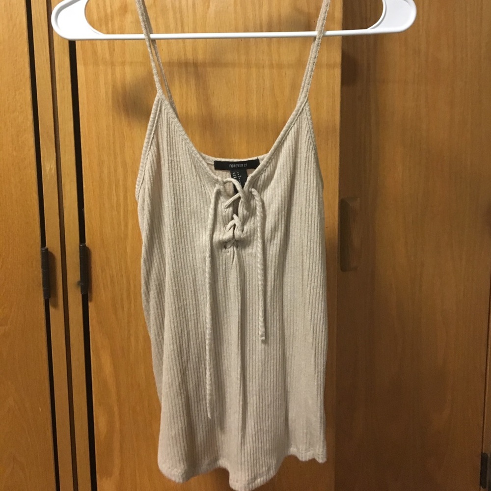 Cream/Tan Lace Up Tank Top