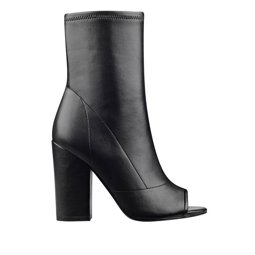 Mid Calf Chunky Heel Peep Toe Sock Ankle Bootie - Picture 2 of 4