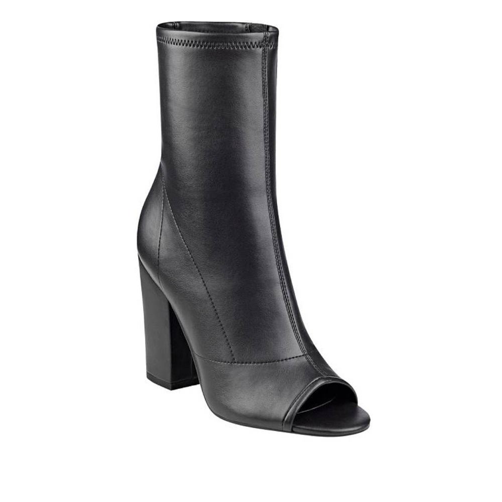 Mid Calf Chunky Heel Peep Toe Sock Ankle Bootie - Picture 3 of 4