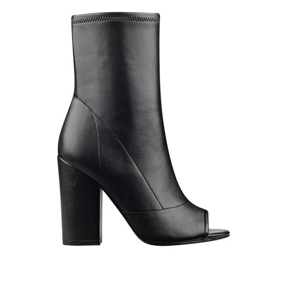 Mid Calf Chunky Heel Peep Toe Sock Ankle Bootie - Picture 2 of 4