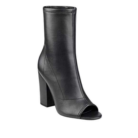 Mid Calf Chunky Heel Peep Toe Sock Ankle Bootie - Picture 3 of 4