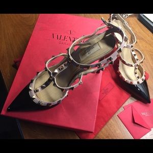 Valentino Rockstud black patent and camel Sandals