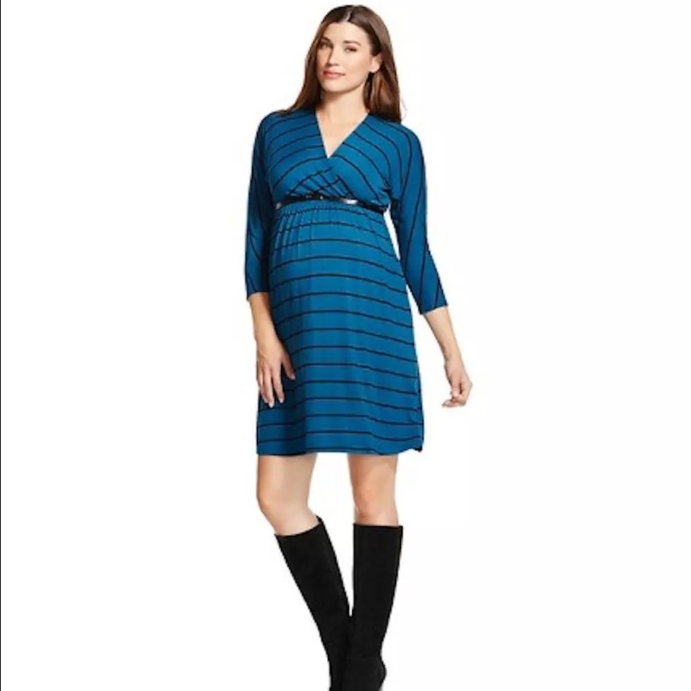 NWT Small Ma Cherie Teal Maternity Dress w Belt