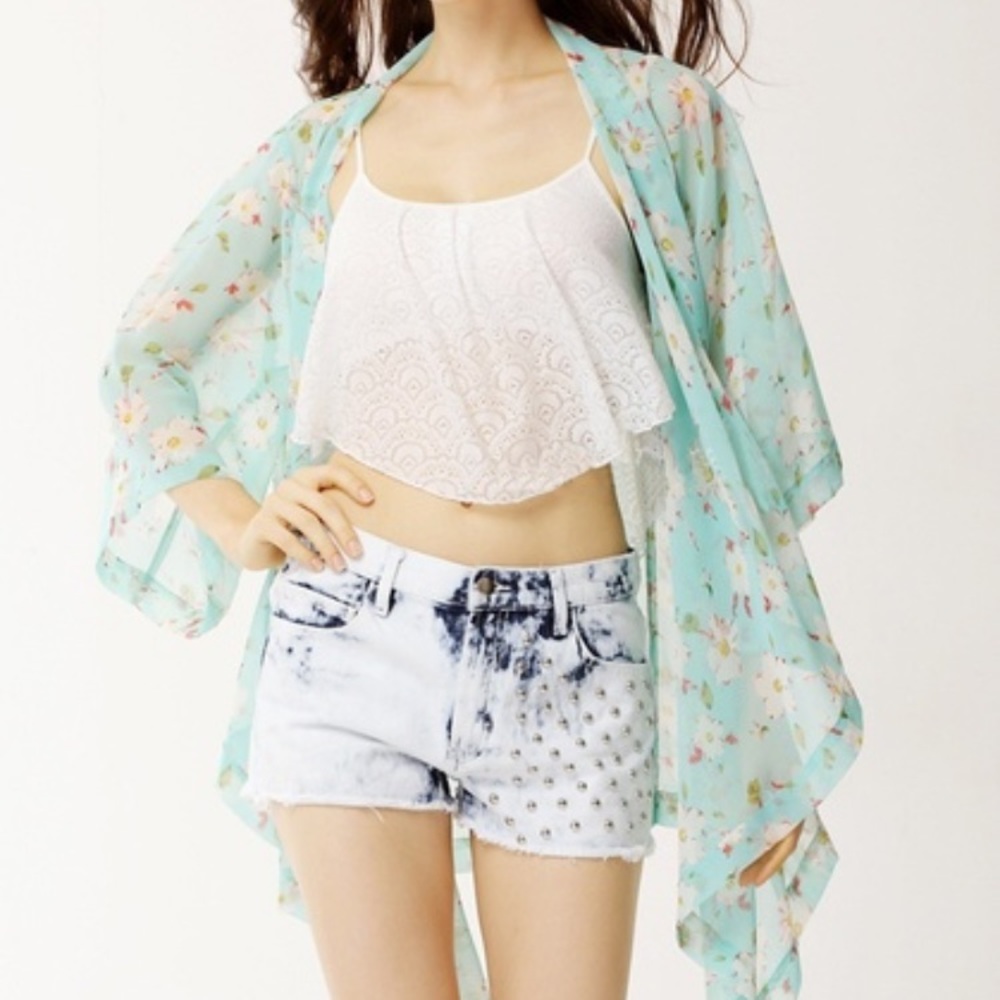 🦋 NWT GREEN FLORAL SHEER KIMONO - Picture 3 of 8