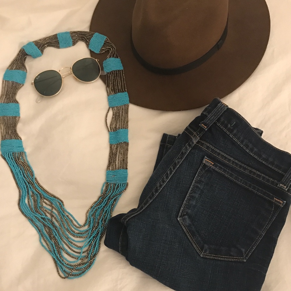Long Turquoise and Gold Beaded Necklace