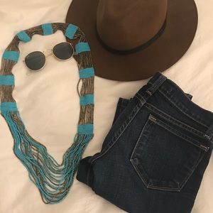 Long Turquoise and Gold Beaded Necklace