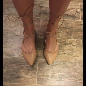 NUDE LACE UP LEATHER FLATS!!