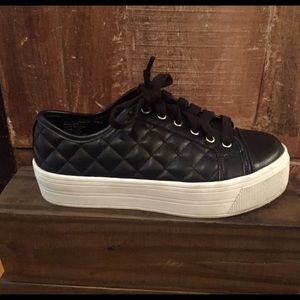 Leatherette Quilted Lace-up Platform Sneaker