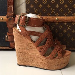 Nine West Tan And cork wedges