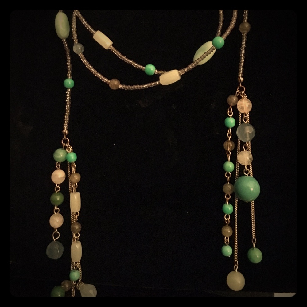 Green beaded wrap necklace