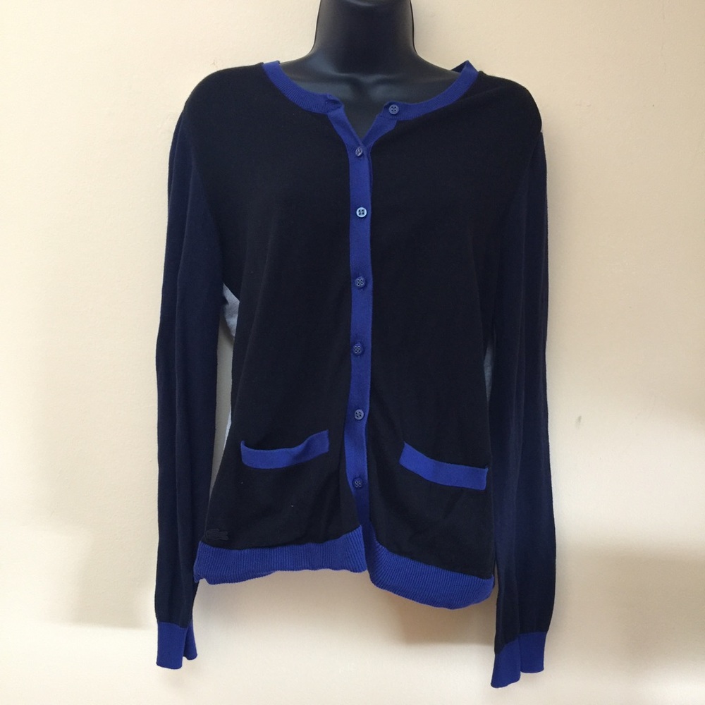 LACOSTE Long Sleeve Colorblock Button Down Cardi