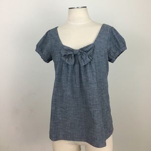 Anthropologie fei- Stretch Chambray Bow Top SZ M Anthropologie fei- Stretch Chambray Bow Top SZ M