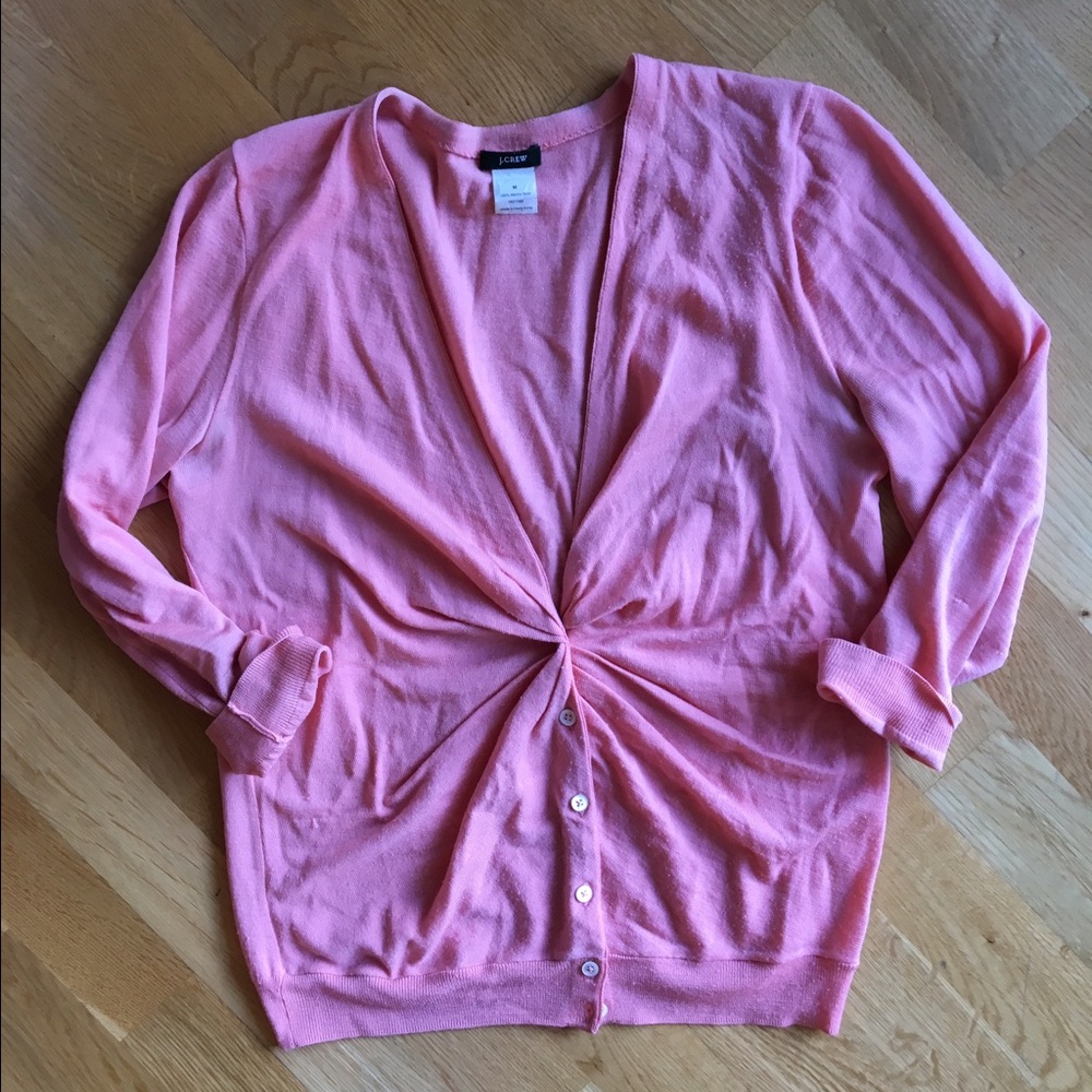 Salmon Pink J.Crew v-neck cardigan with ruching