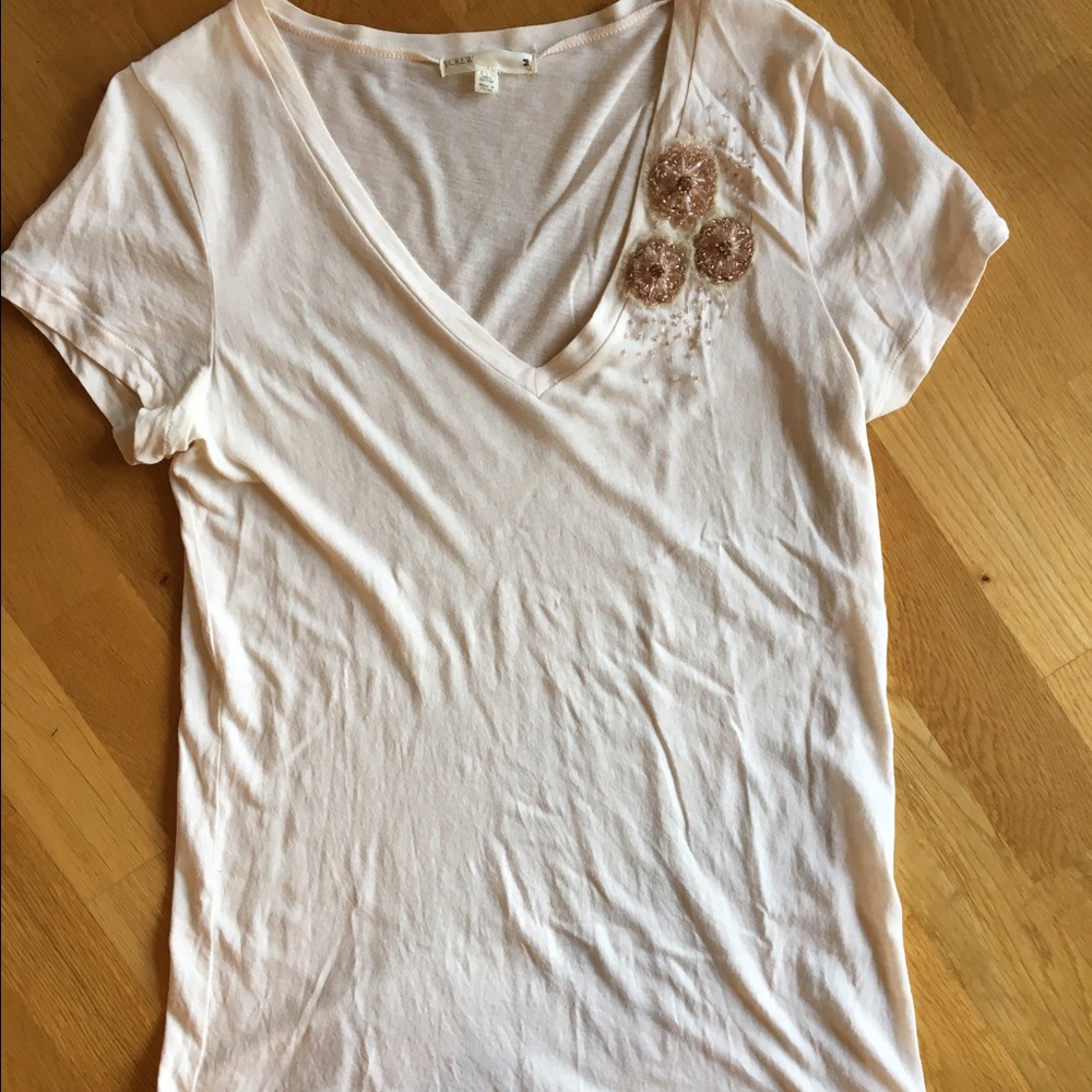 Soft J.Crew t-shirt with floral bead embellishment