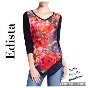 🔴 Edista RED DAHLIA Floral Asymmetrical Top NEW WITHOUT TAGS SZ LG & XL
