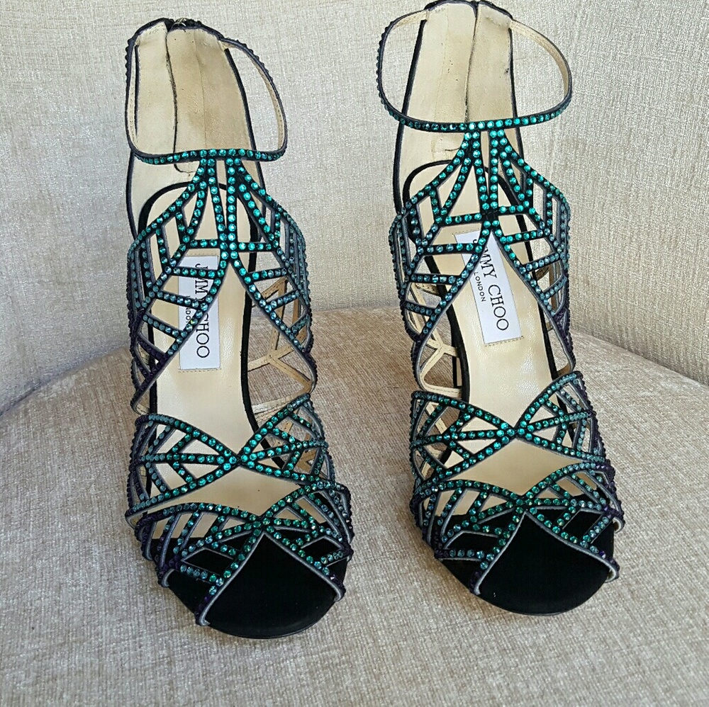 NIB Jimmy Choo Black Suede Crystal Kallai Pumps