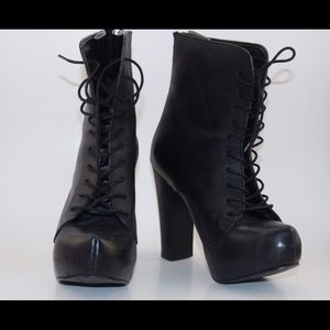 Black leather lace up ankle boots
