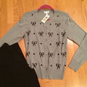 Charter club cardigan with black bows and dots.