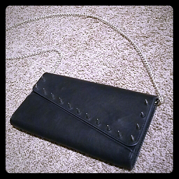 Handbags - NWOT Black Edgy Spiked Purse Vegan Leather Clutch