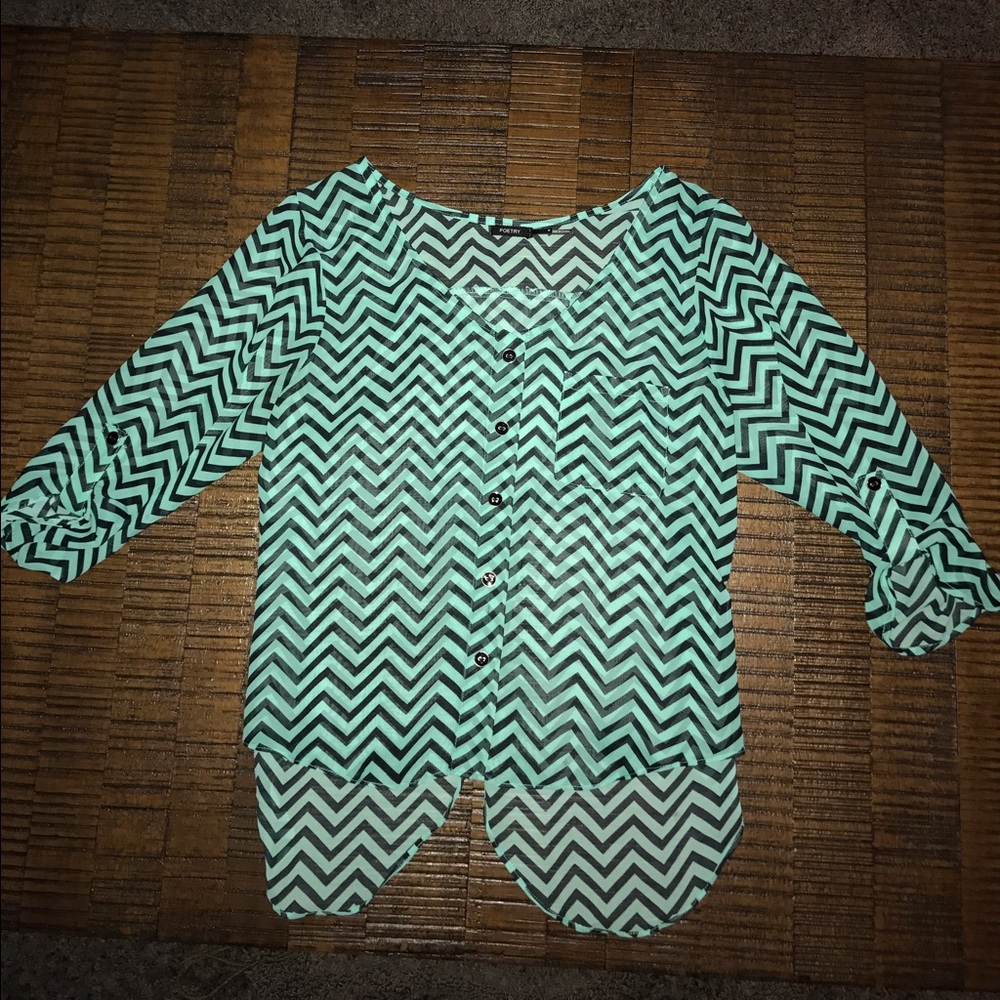 ✨HOLD Mint&Black Chevron Blouse✨
