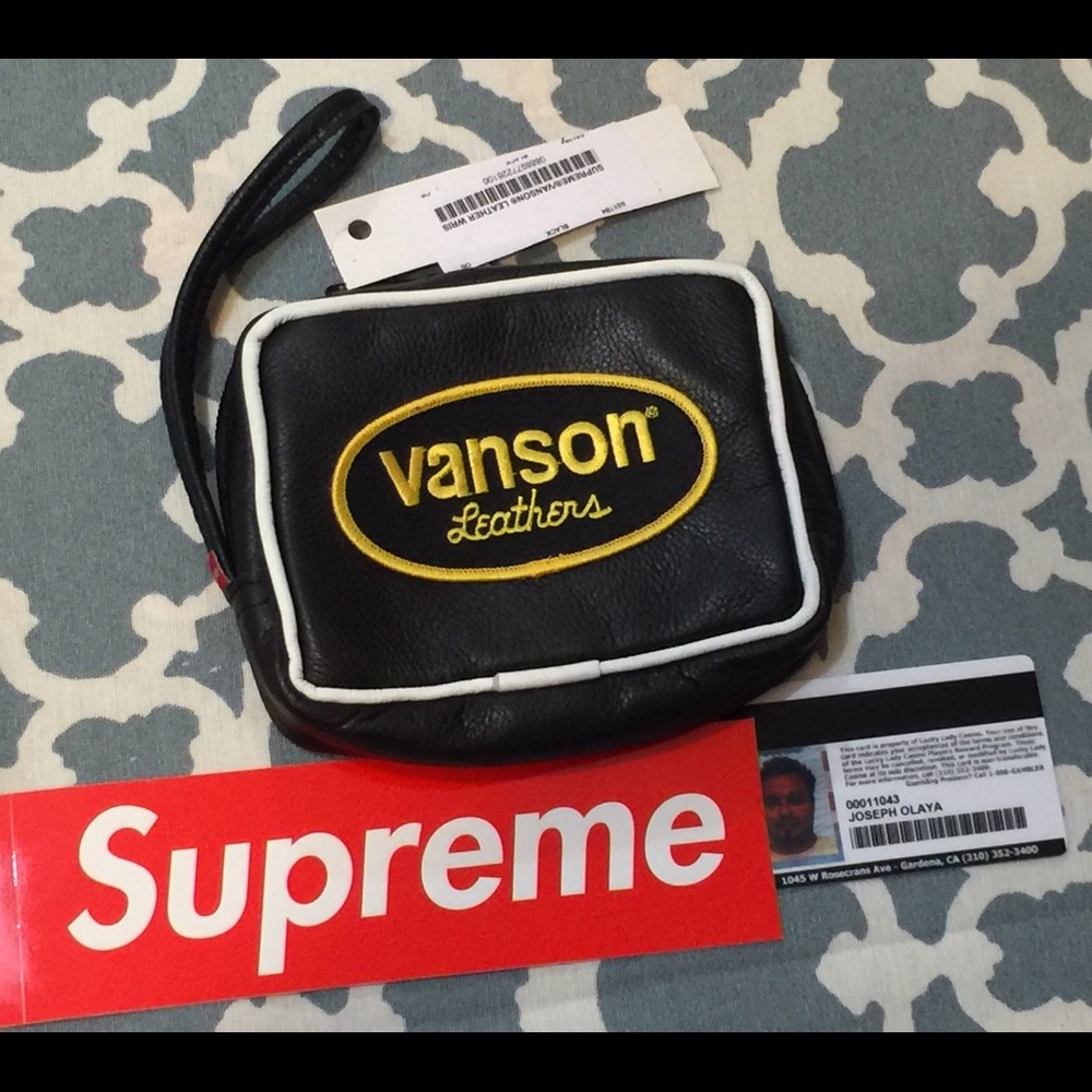 Supreme Vanson Wrist Leather Bag Box Logo Black