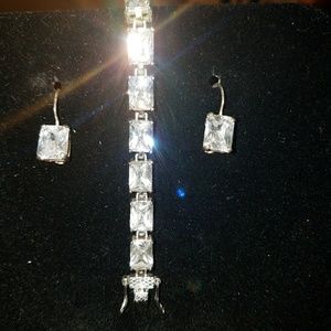 Diamonique Emerald Cut Bracelet and Earrings.