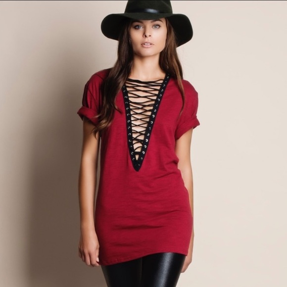 Tops - Burgundy lace up tunic or dress