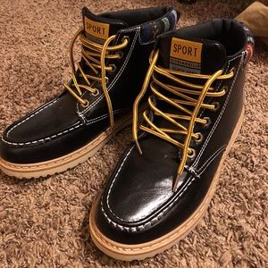 Black shine top boots