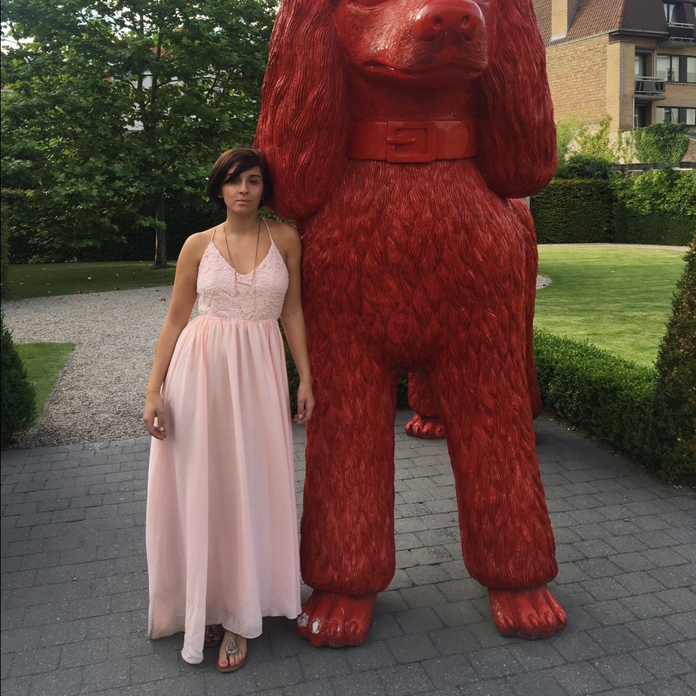 Pink dress full length and stretchy