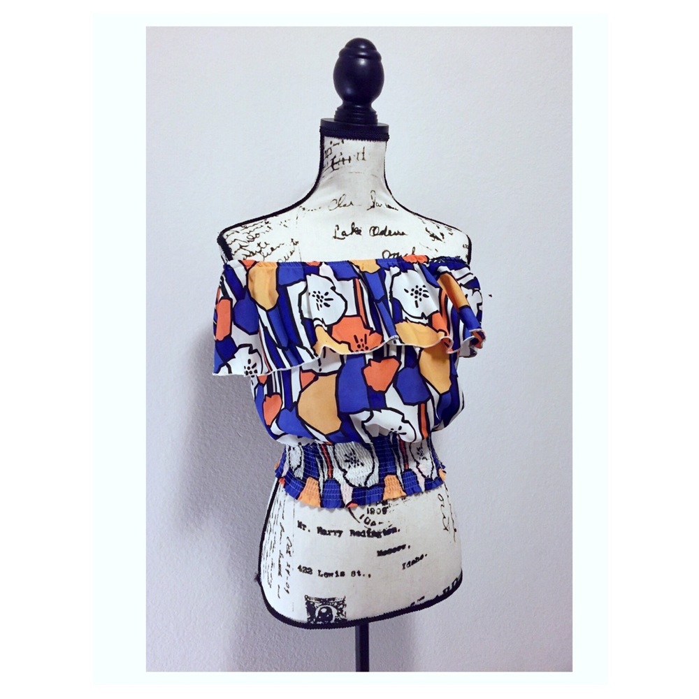 Colorful Ruffle Off Shoulder Crop Top