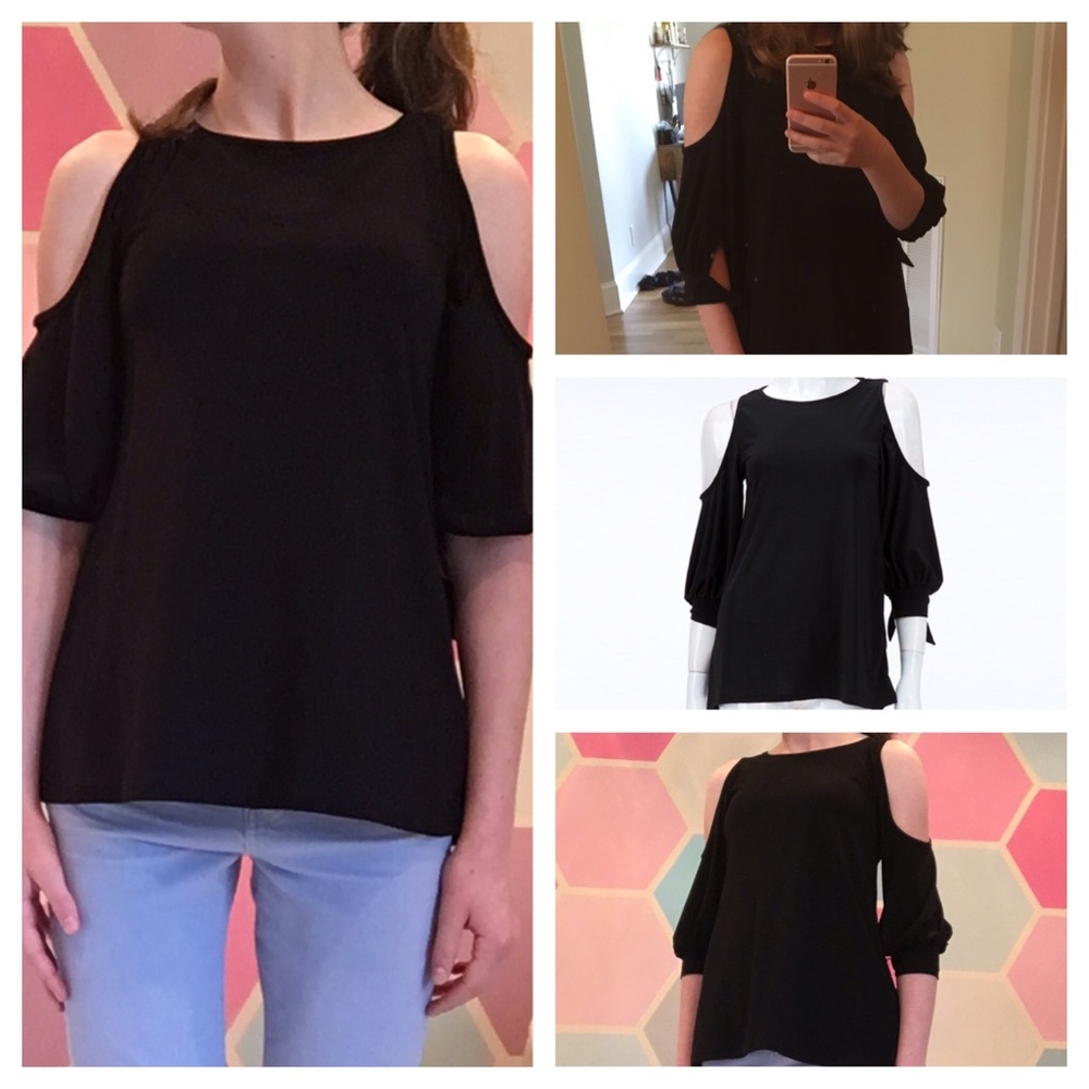 Black Cold Shoulder Tie Sleeve Detail Top CCO