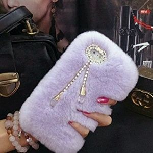 SALE! Fur Case w/Crystal Bow & Diamond Pendants