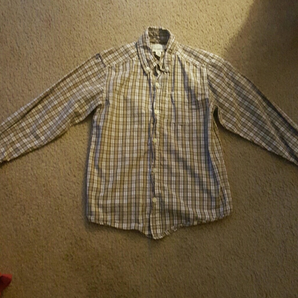 A plaid, long sleeve dress shirt