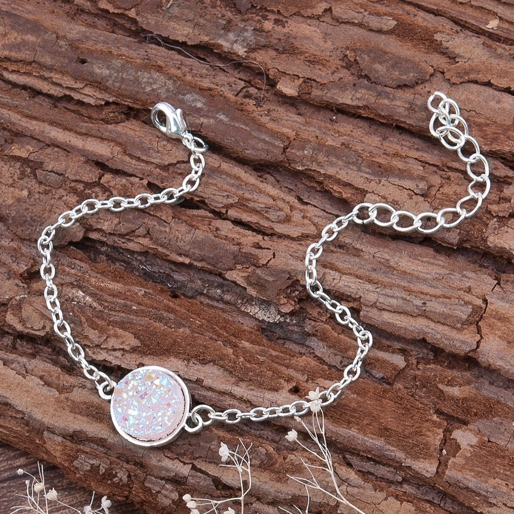 Iridescent Druzy Bracelet Glittery White & Silver