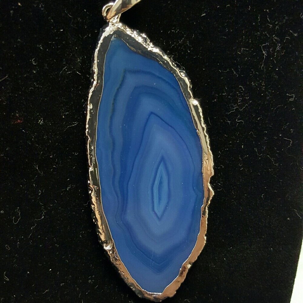 Stunning blue agate pendant with silver hardware