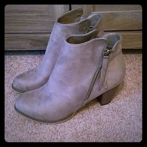 BOOTIES - beautiful faux gray suede, never worn