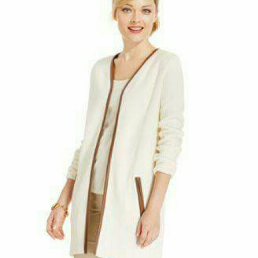 Charter Club faux leather detail cardigan