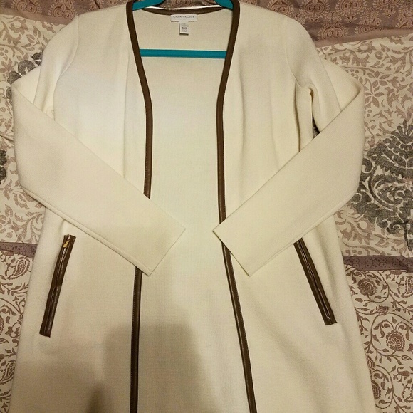 Charter Club faux leather detail cardigan - Picture 3 of 5