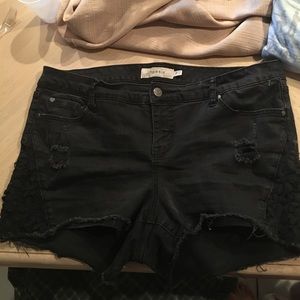 Skinny Short Shorts Black Wash w/ Crochet Inset