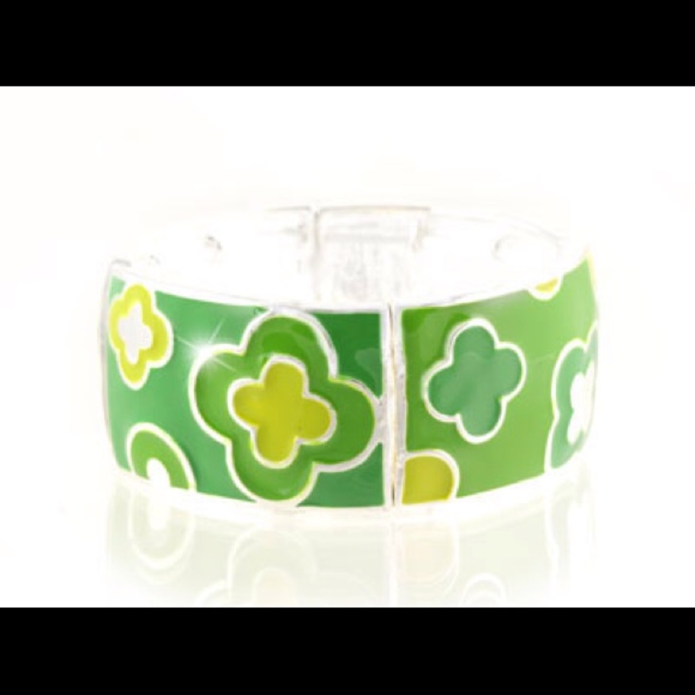 Wide Green Enamel Flower Bracelet.