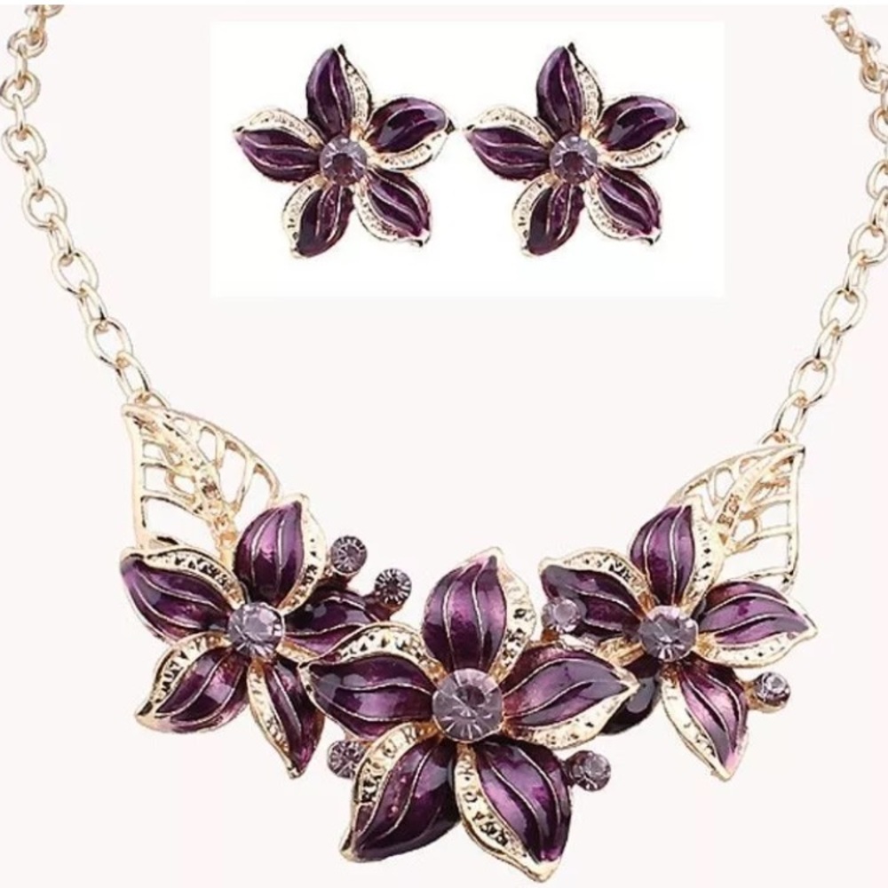 ❤️ Choker Bib Purple Necklace and Earring ❤️