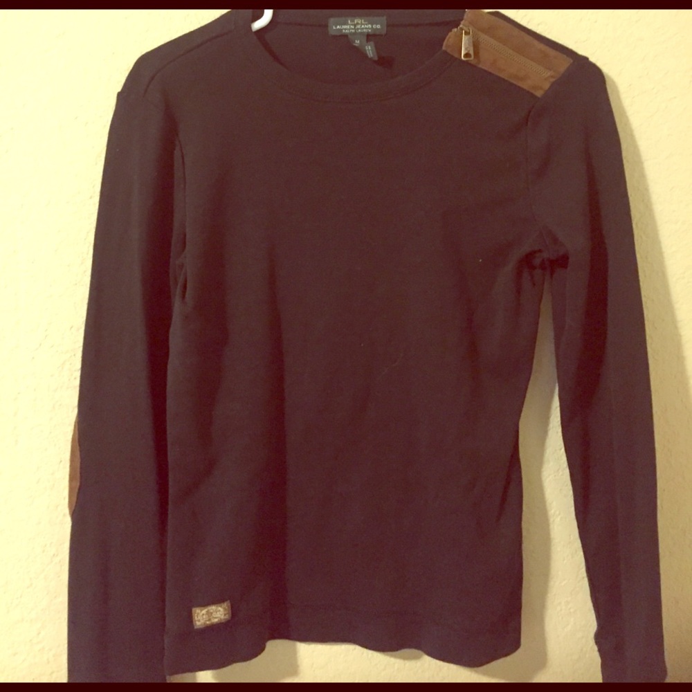 Black Long Sleeved W/ Brown Suede Elbow Patches
