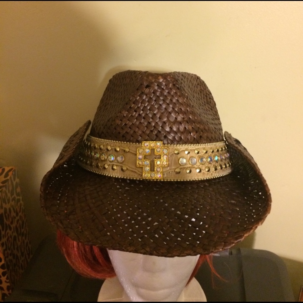 Brown cowgirl hat with Crystal's