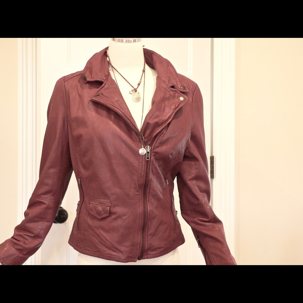 Muubaa Leather Jacket in Oxblood  Red US 10