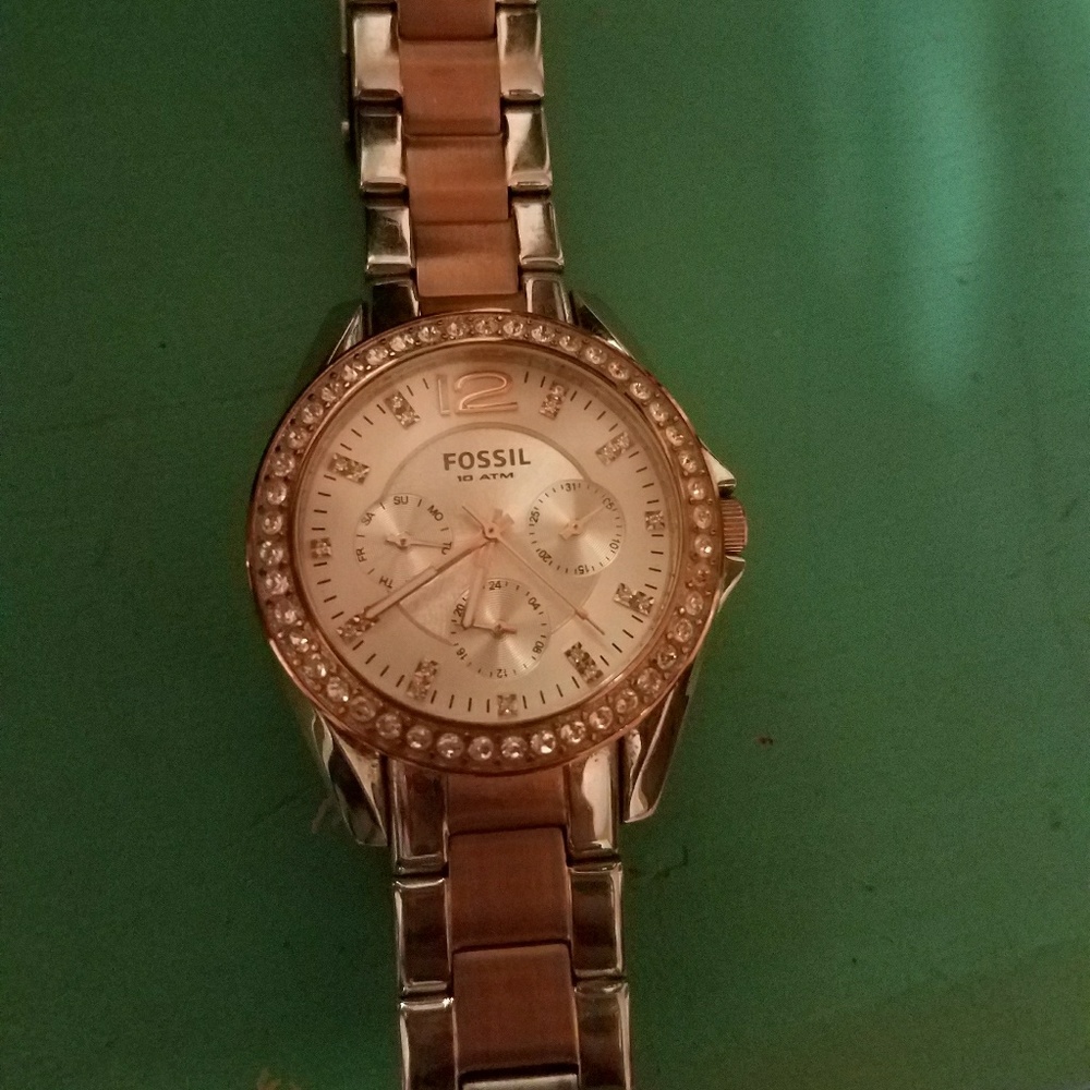 Fossil two tone and cz watch