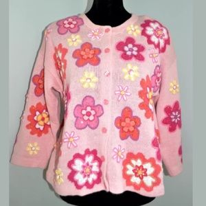 Beaded Flower Pink Spring Cardigan Sweater Top